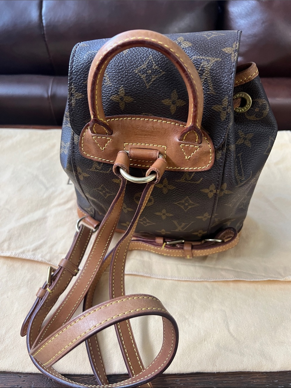 Louis Vuitton Monogram Mini Backpack in Brown and Tan Leather Trim - Picture 4 of 11